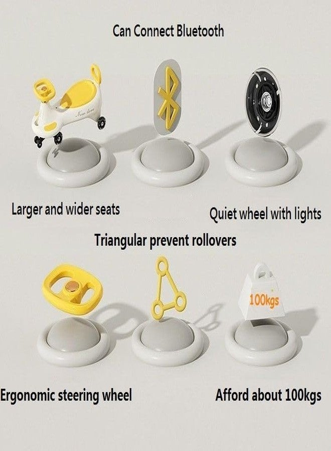 Avarin Baby Swing Cars for Children, Push Ride on Kids Car with Led Lights, Scratch Free PP Wheels & Music, Bluetooth Connect,Twister Wiggle Ride on Kids Car with 360° Steering, (Yellow) - Image 2